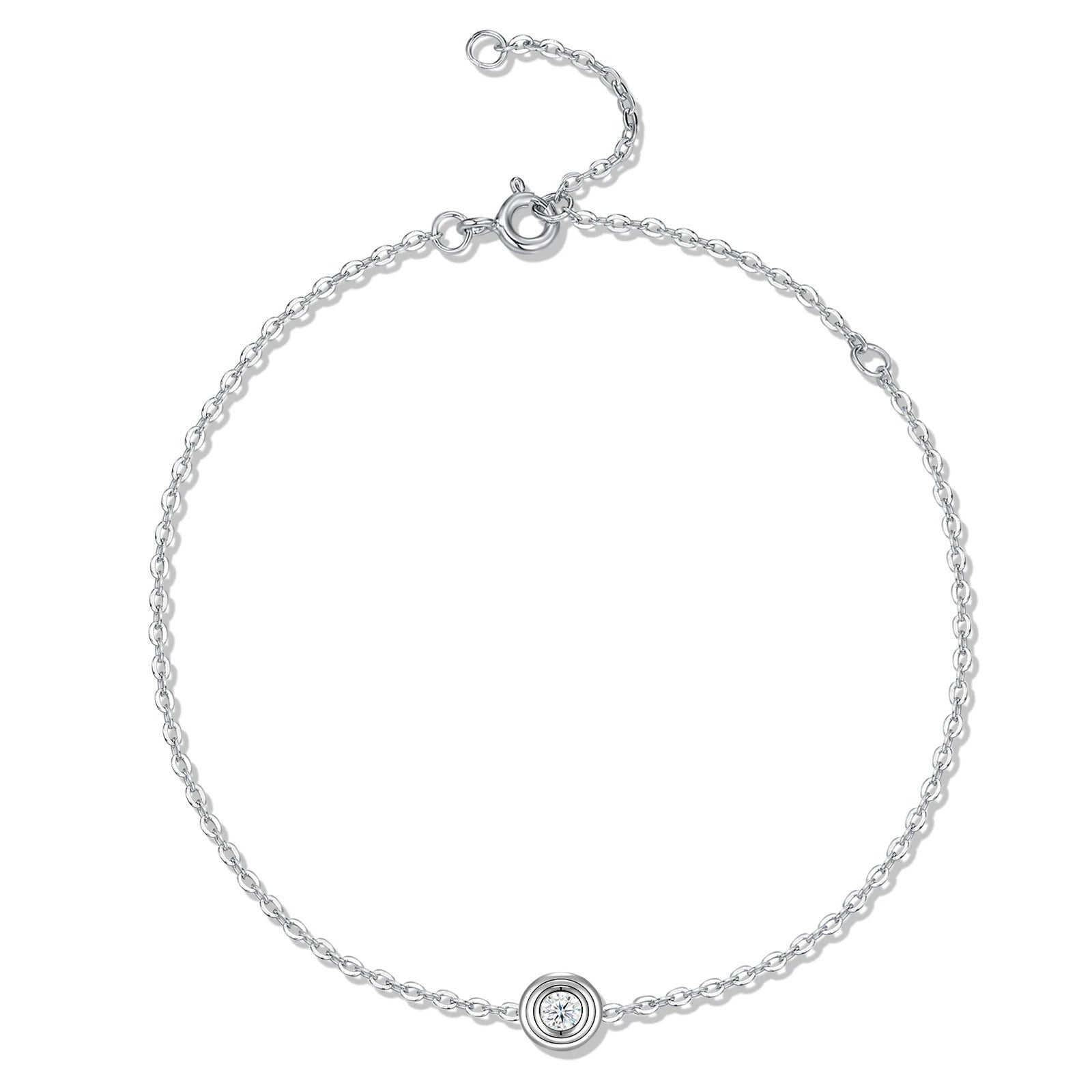 0.1ct Moissanite Chain Bracelet | S925 Silver 18K White Gold Plated | 4mm VVS1 D-Color | Cute & Romantic | GRA Certified | Charmsolo