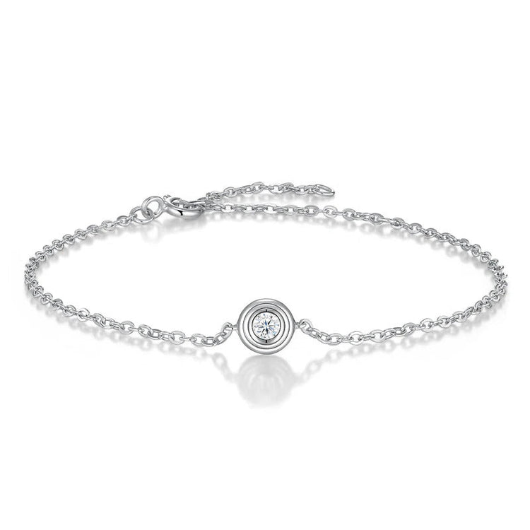0.1ct Moissanite Chain Bracelet | S925 Silver 18K White Gold Plated | 4mm VVS1 D-Color | Cute & Romantic | GRA Certified | Charmsolo