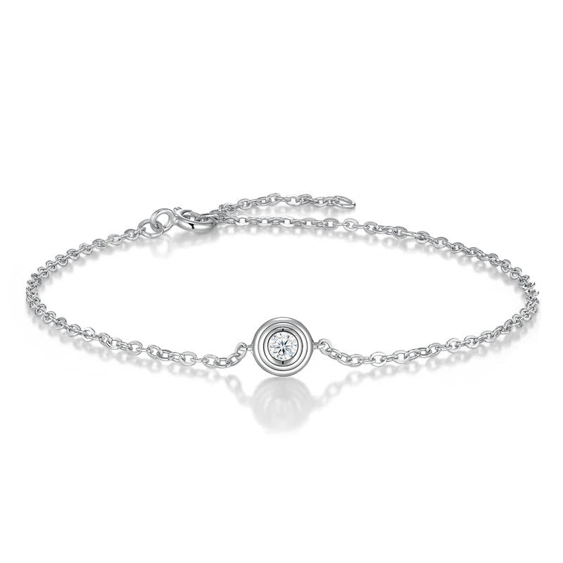 0.1ct Moissanite Chain Bracelet | S925 Silver 18K White Gold Plated | 4mm VVS1 D-Color | Cute & Romantic | GRA Certified | Charmsolo