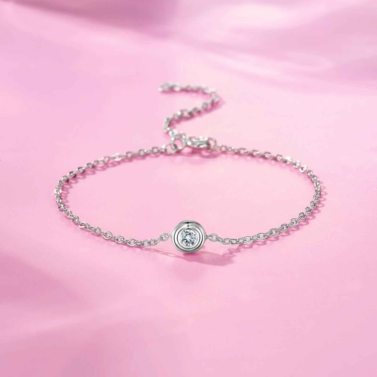 0.1ct Moissanite Chain Bracelet | S925 Silver 18K White Gold Plated | 4mm VVS1 D-Color | Cute & Romantic | GRA Certified | Charmsolo