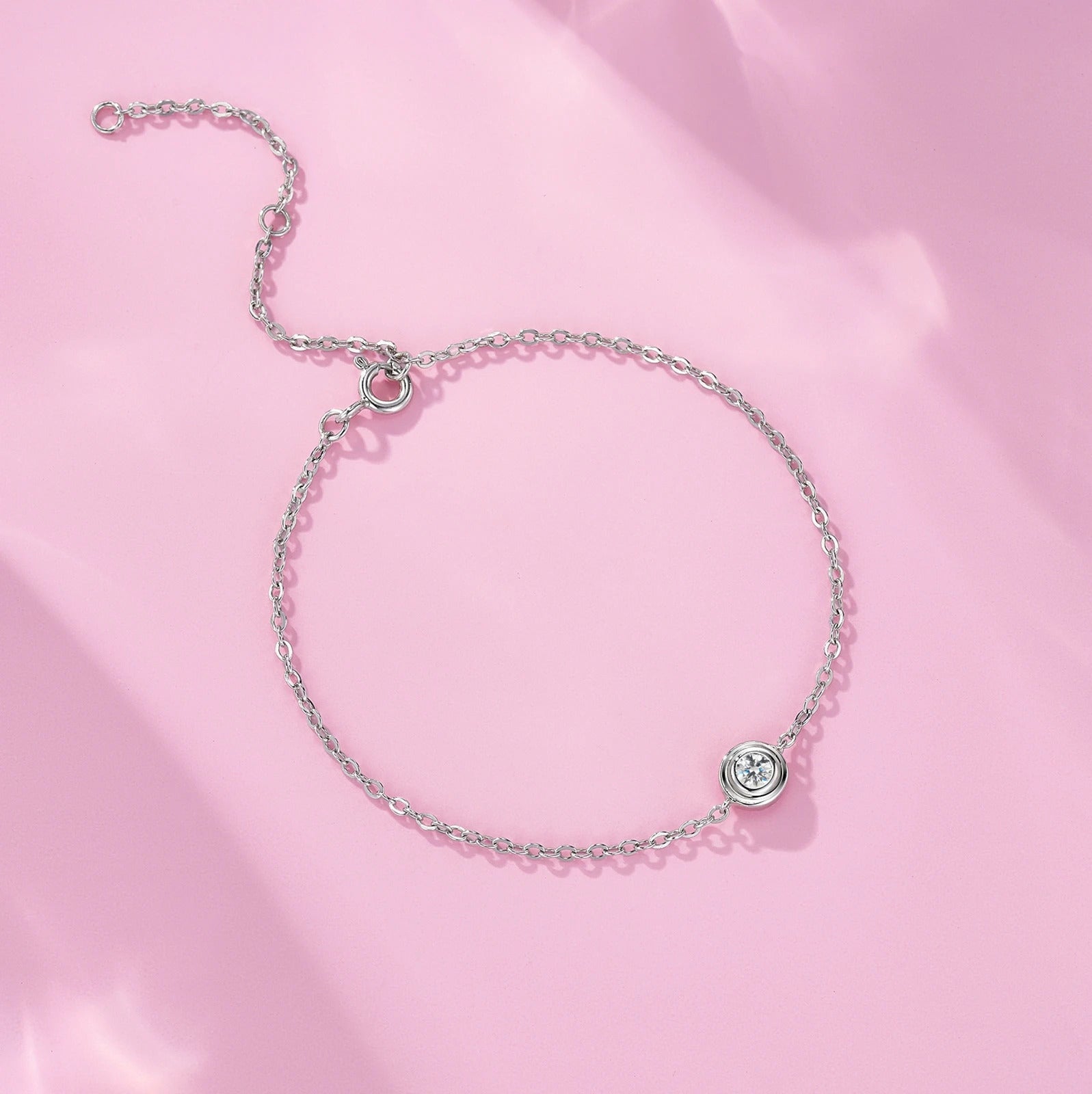 0.1ct Moissanite Chain Bracelet | S925 Silver 18K White Gold Plated | 4mm VVS1 D-Color | Cute & Romantic | GRA Certified | Charmsolo