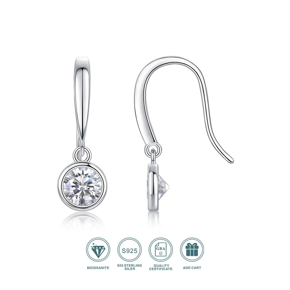 0.5ct Moissanite Stud Earrings | S925 Silver | 5mm VVS1 D-Color Round | GRA Certified | Charmsolo