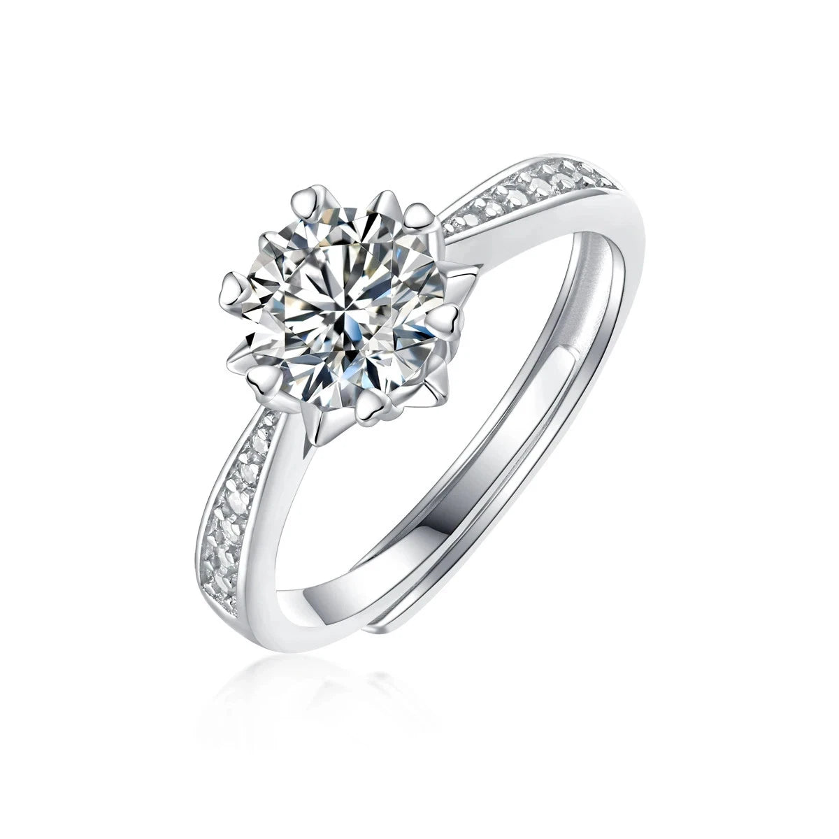 GRA Moissanite Promise Ring for Her | Free Custom Engraving | Adjustable Silver Band