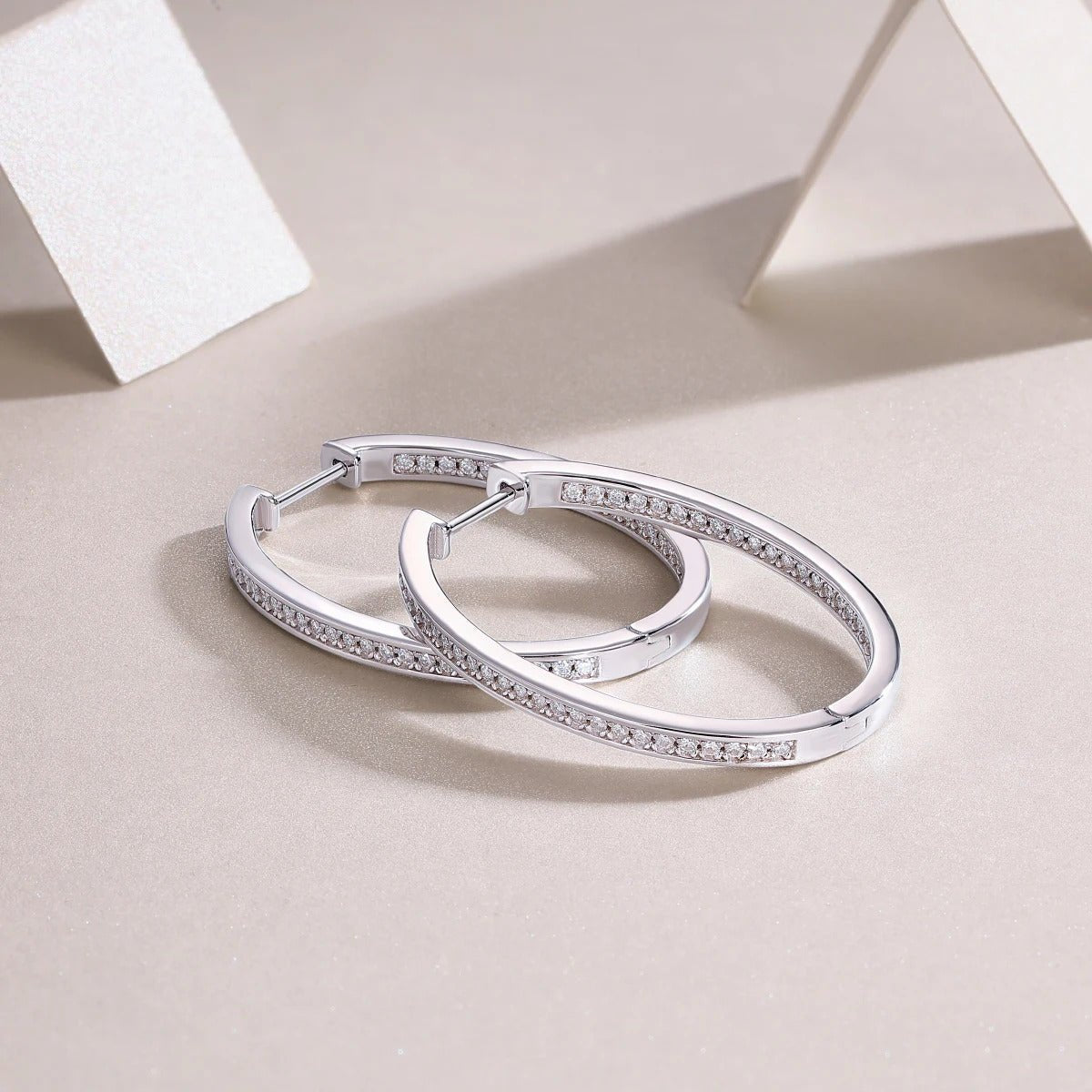 100-Stone Moissanite Large Hoop Earrings | S925 Silver 18K Platinum Plated | 1.2mm VVS1 D-Color | Unisex | GRA Certified | Charmsolo
