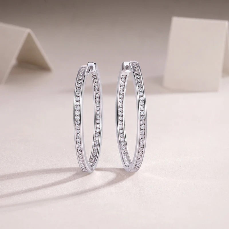 100-Stone Moissanite Large Hoop Earrings | S925 Silver 18K Platinum Plated | 1.2mm VVS1 D-Color | Unisex | GRA Certified | Charmsolo