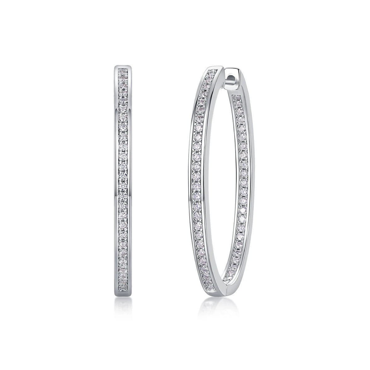 100-Stone Moissanite Large Hoop Earrings | S925 Silver 18K Platinum Plated | 1.2mm VVS1 D-Color | Unisex | GRA Certified | Charmsolo