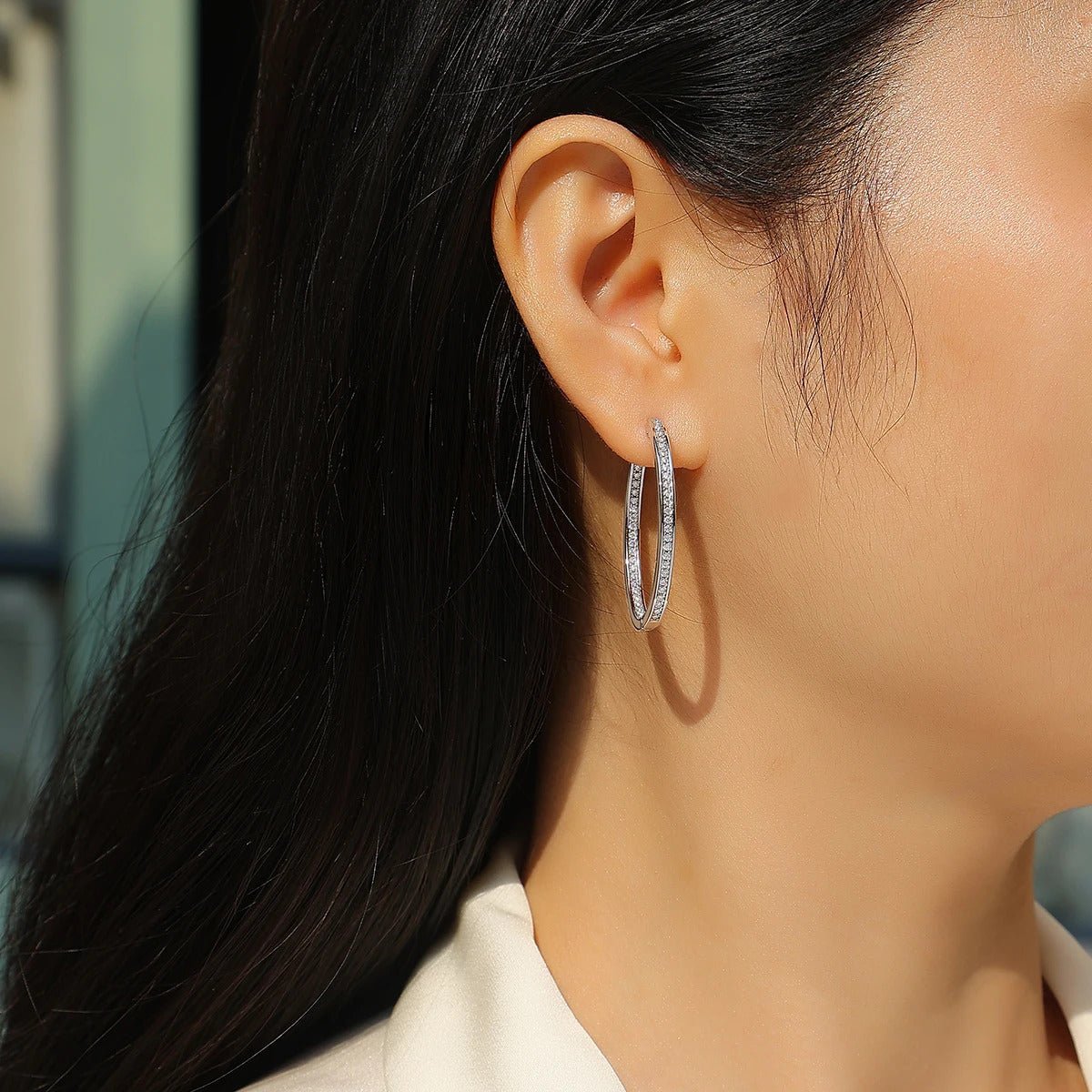 100-Stone Moissanite Large Hoop Earrings | S925 Silver 18K Platinum Plated | 1.2mm VVS1 D-Color | Unisex | GRA Certified | Charmsolo
