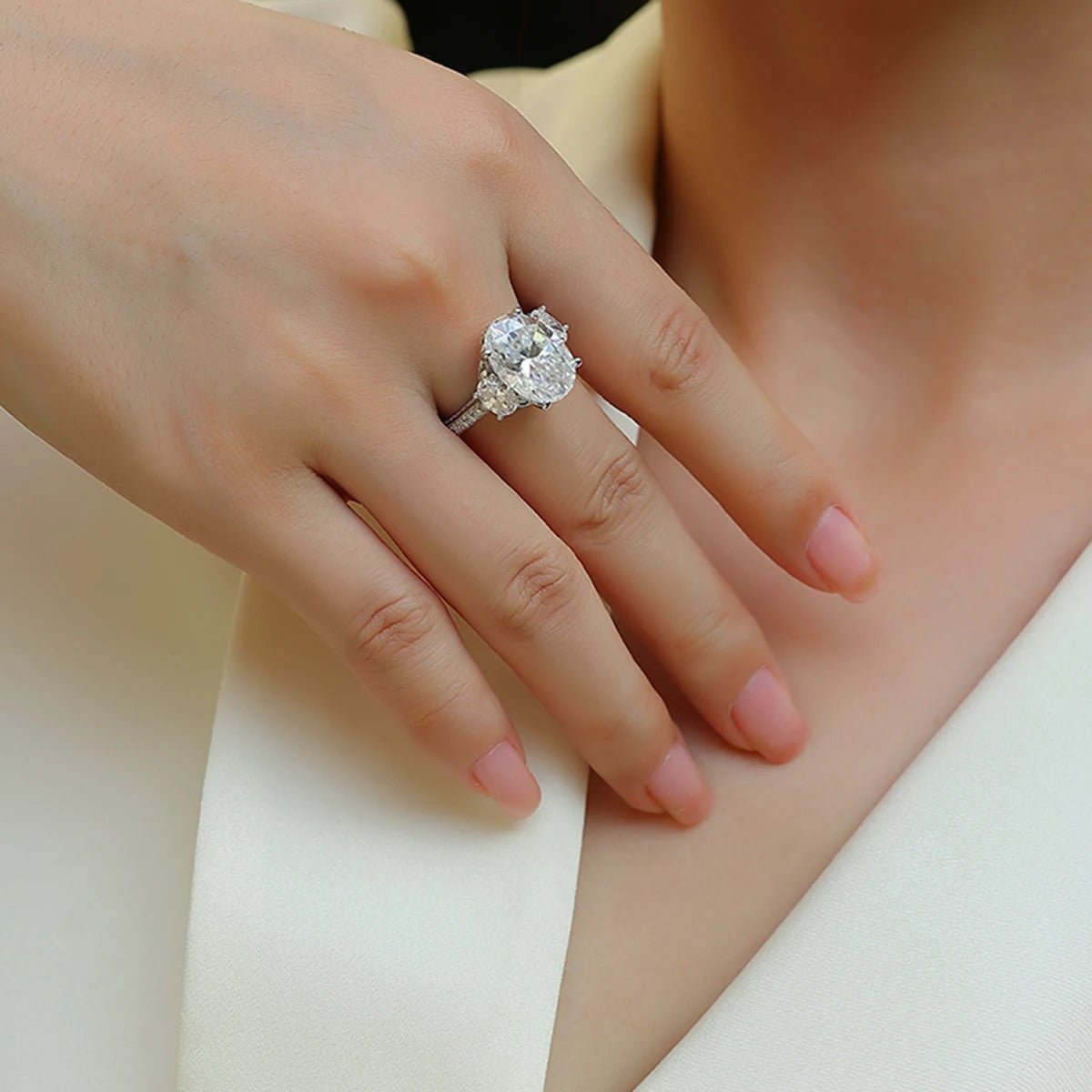 10ct Oval Moissanite Ring | S925 Silver | Eight Hearts & Arrows | GRA Certified | Engagement & Wedding | Charmsolo