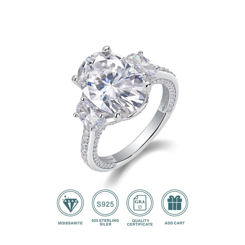 10ct Oval Moissanite Ring | S925 Silver | Eight Hearts & Arrows | GRA Certified | Engagement & Wedding | Charmsolo