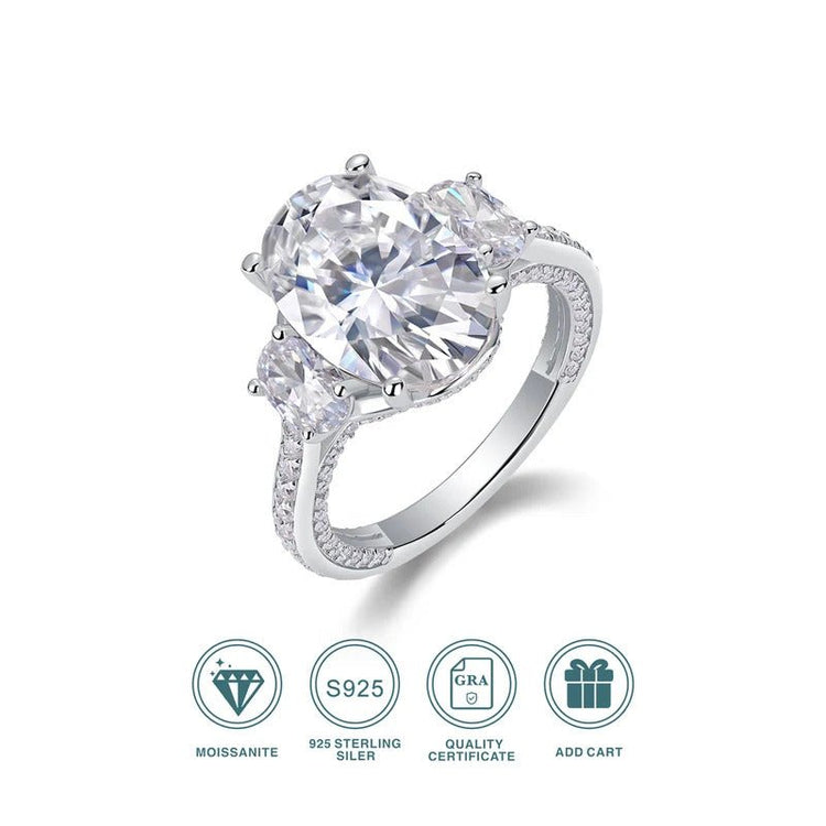 10ct Oval Moissanite Ring | S925 Silver | Eight Hearts & Arrows | GRA Certified | Engagement & Wedding | Charmsolo