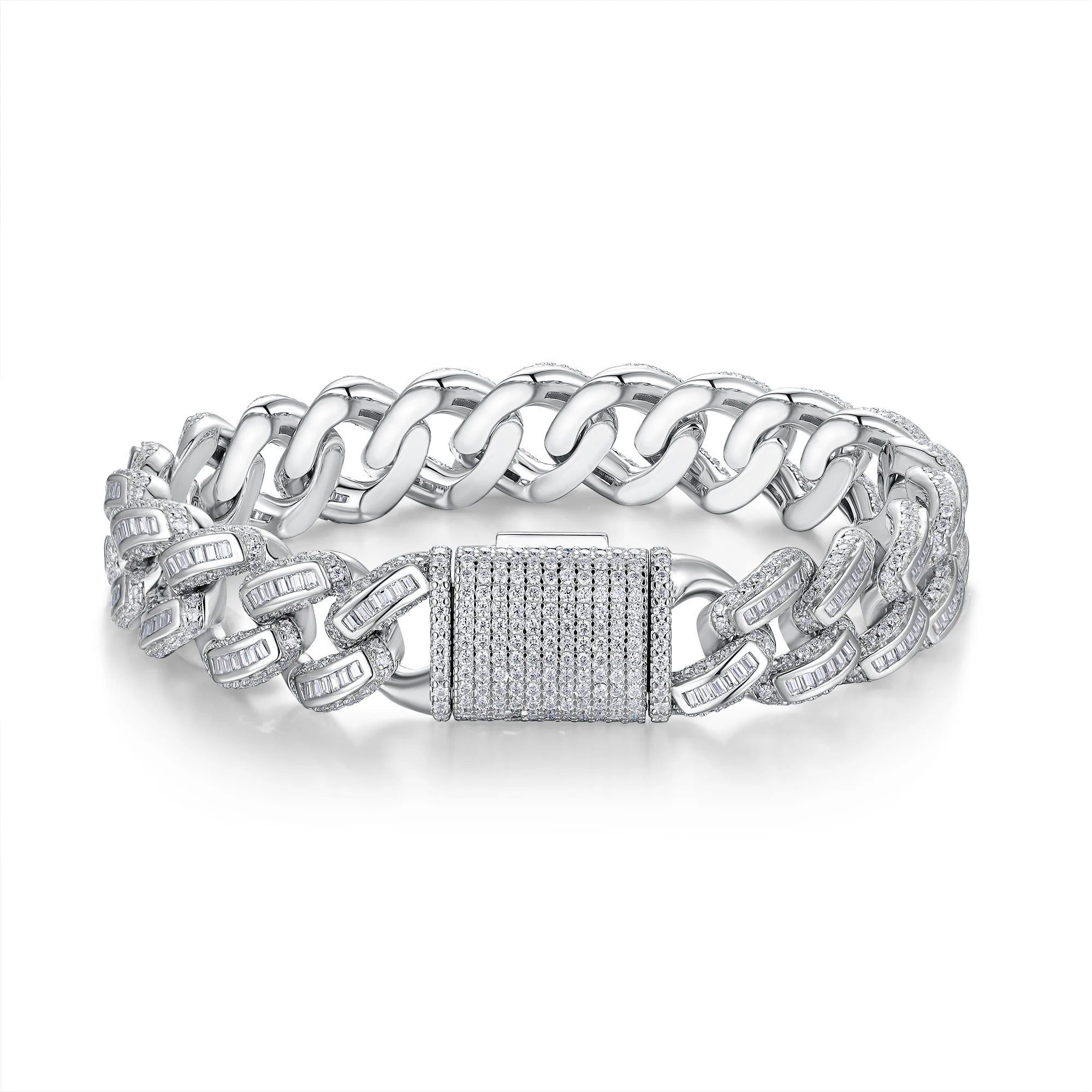 1177-Stone Moissanite Cuban Link Bracelet | S925 Silver 18K Gold Plated | Eight Hearts & Arrows | GRA Black Card | Charmsolo