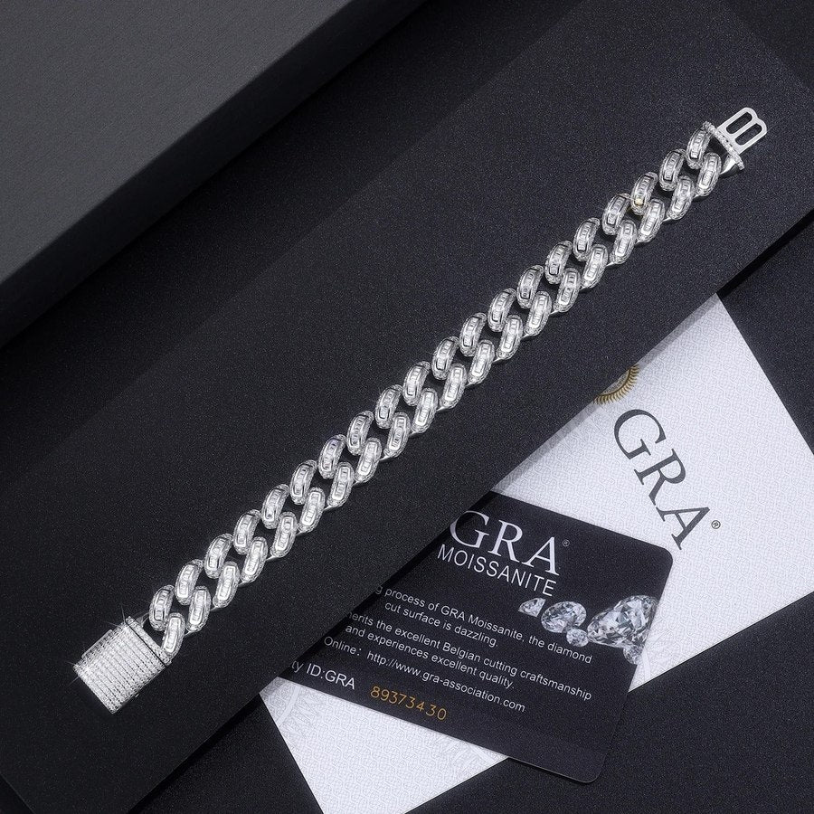 1177-Stone Moissanite Cuban Link Bracelet | S925 Silver 18K Gold Plated | Eight Hearts & Arrows | GRA Black Card | Charmsolo
