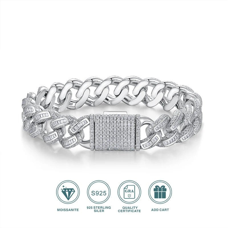 1177-Stone Moissanite Cuban Link Bracelet | S925 Silver 18K Gold Plated | Eight Hearts & Arrows | GRA Black Card | Charmsolo