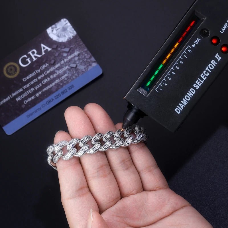 1177-Stone Moissanite Cuban Link Bracelet | S925 Silver 18K Gold Plated | Eight Hearts & Arrows | GRA Black Card | Charmsolo
