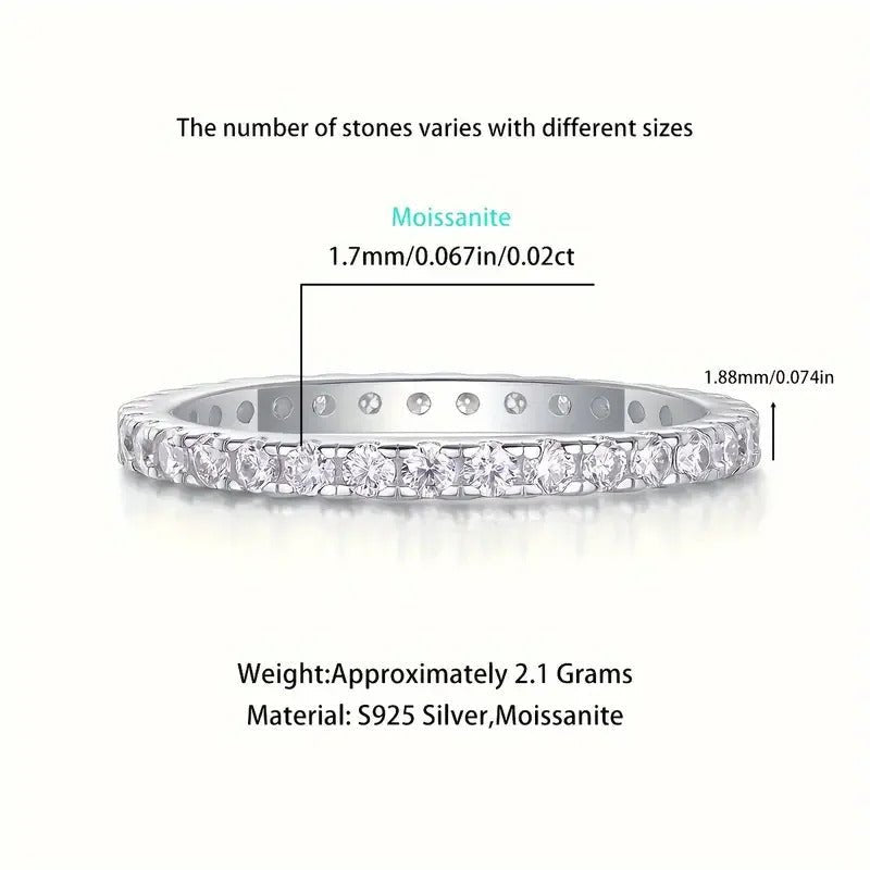 1.7mm Moissanite Eternity Band | S925 Silver Solid 18K White Gold | 34 VVS1 Stones | Charmsolo