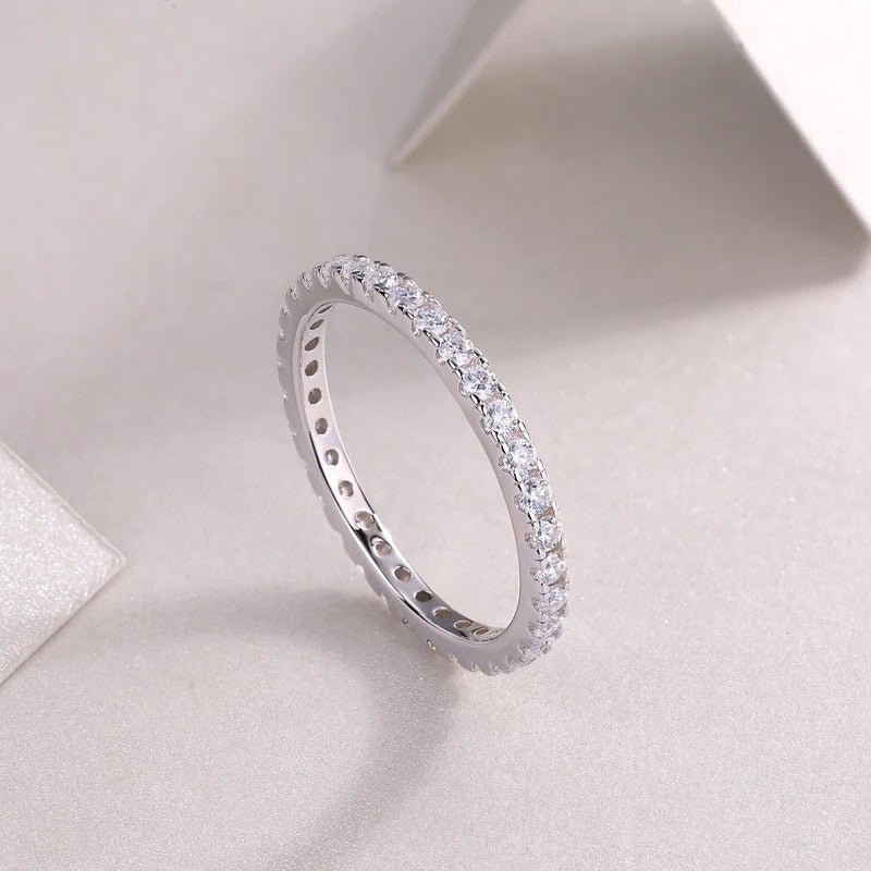 1.7mm Moissanite Eternity Band | S925 Silver Solid 18K White Gold | 34 VVS1 Stones | Charmsolo