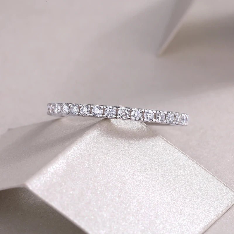 1.7mm Moissanite Eternity Band | S925 Silver Solid 18K White Gold | 34 VVS1 Stones | Charmsolo