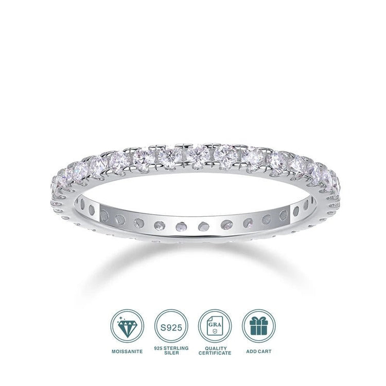 1.7mm Moissanite Eternity Band | S925 Silver Solid 18K White Gold | 34 VVS1 Stones | Charmsolo