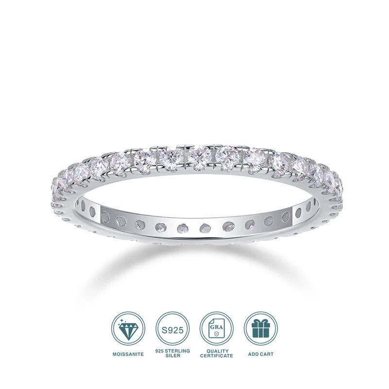 1.7mm Moissanite Eternity Band | S925 Silver Solid 18K White Gold | 34 VVS1 Stones | Charmsolo