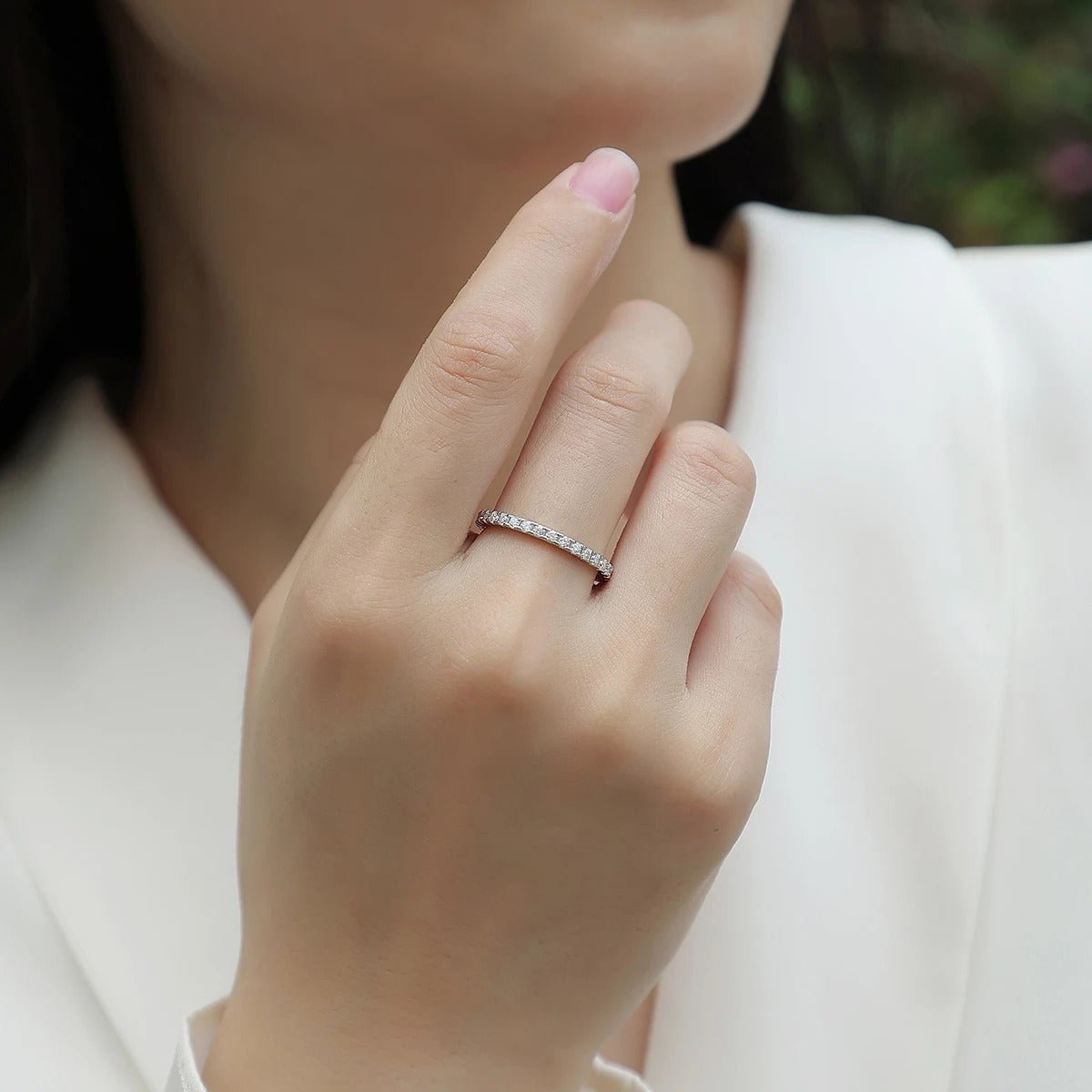 1.7mm Moissanite Eternity Band | S925 Silver Solid 18K White Gold | 34 VVS1 Stones | Charmsolo