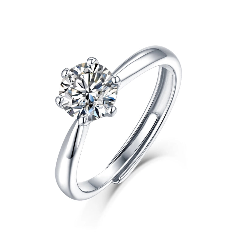1ct VVS1 D Moissanite Adjustable Ring 925 Silver with GRA Certificate & Gift Box