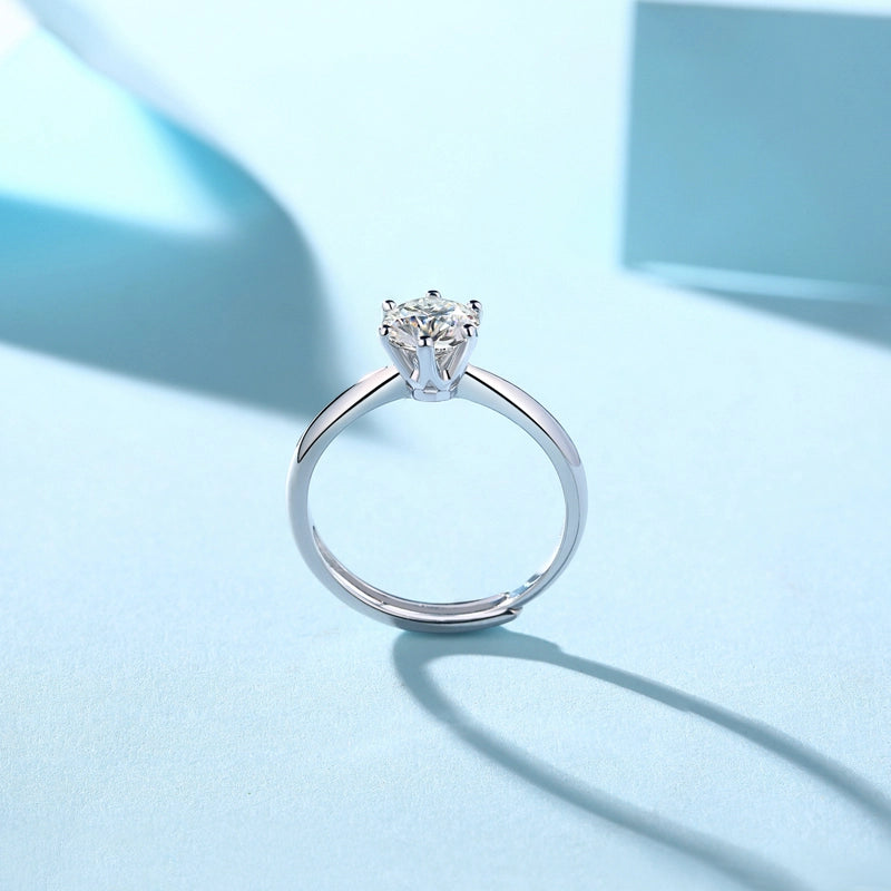 1ct VVS1 D Moissanite Adjustable Ring 925 Silver with GRA Certificate & Gift Box