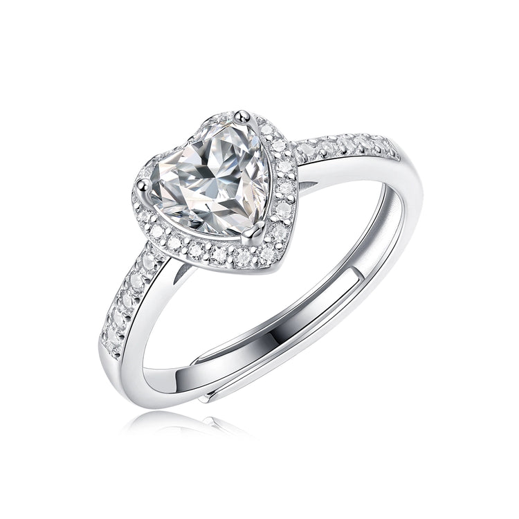 Heart Moissanite Engagement Ring | 1ct 3EX Cut | S925 Silver Halo | GRA Certified white