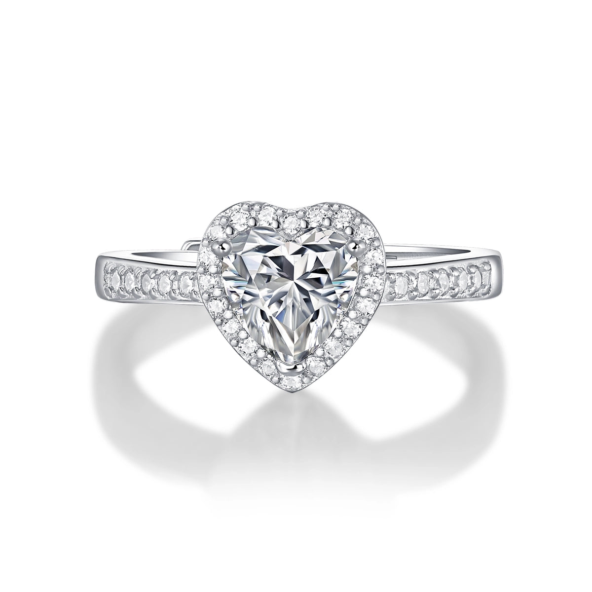Heart Moissanite Engagement Ring | 1ct 3EX Cut | S925 Silver Halo | GRA Certified