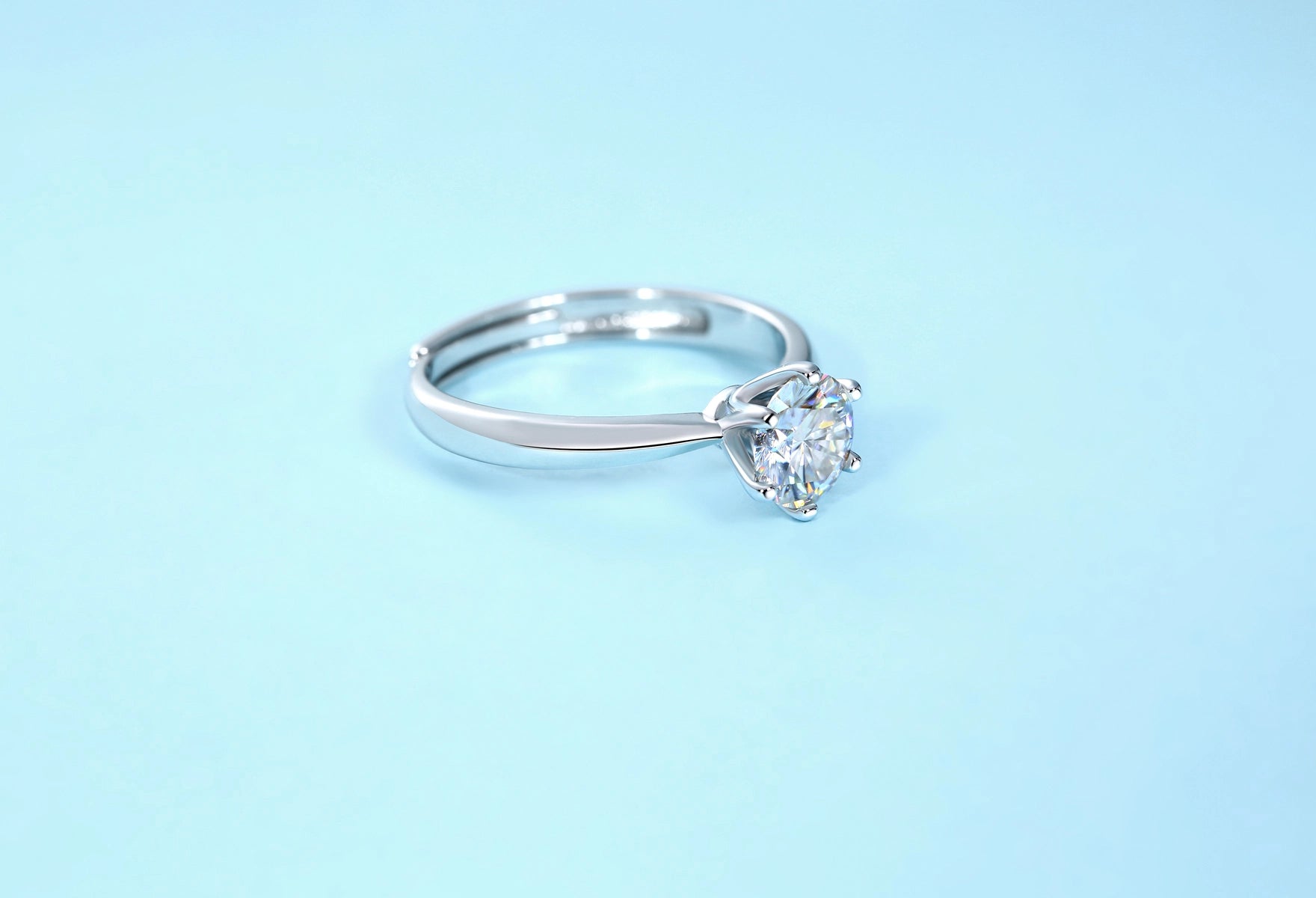 1ct VVS1 D Moissanite Adjustable Ring 925 Silver with GRA Certificate & Gift Box