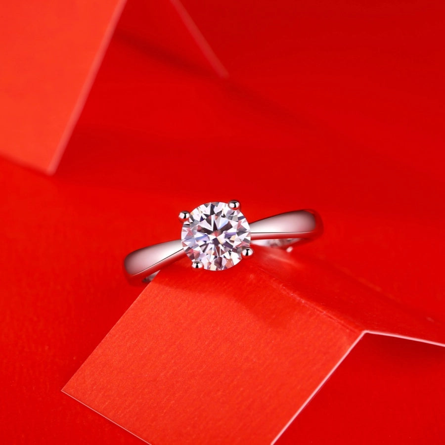 1ct D VVS1 Moissanite 4-Prong Ring 925 Silver GRA Certificate Free Engraving Gift Box