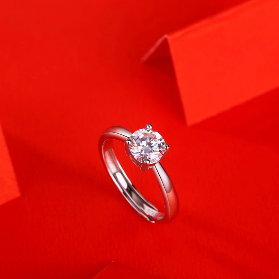 1ct D VVS1 Moissanite 4-Prong Ring 925 Silver GRA Certificate Free Engraving Gift Box