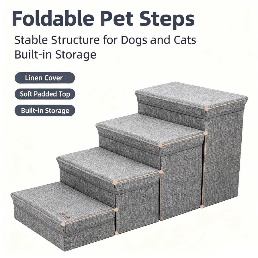 4‑Step Foldable Pet Steps With Storage For Small Senior Dogs DD01299