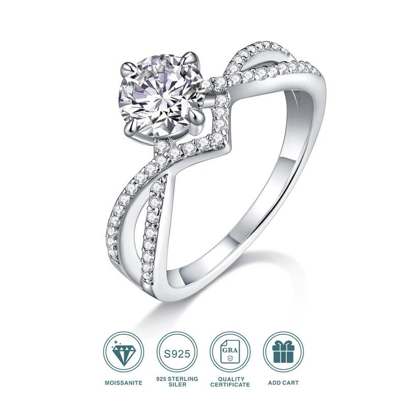 1ct Crown Moissanite Ring | S925 Silver 18K Gold Plated | VVS1 D-Color | GRA Certified | Charmsolo