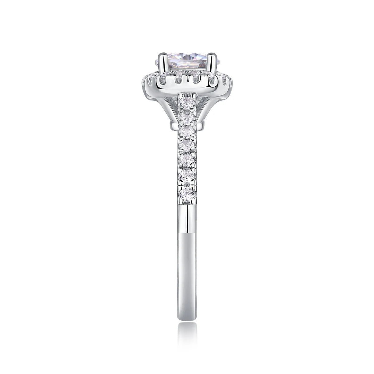 1Ct D Color VVS1 Moissanite Halo & Pavé Ring | 925 Silver 18K White Gold Plated