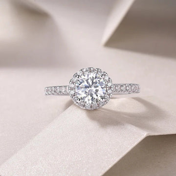 1Ct D Color VVS1 Moissanite Halo & Pavé Ring | 925 Silver 18K White Gold Plated