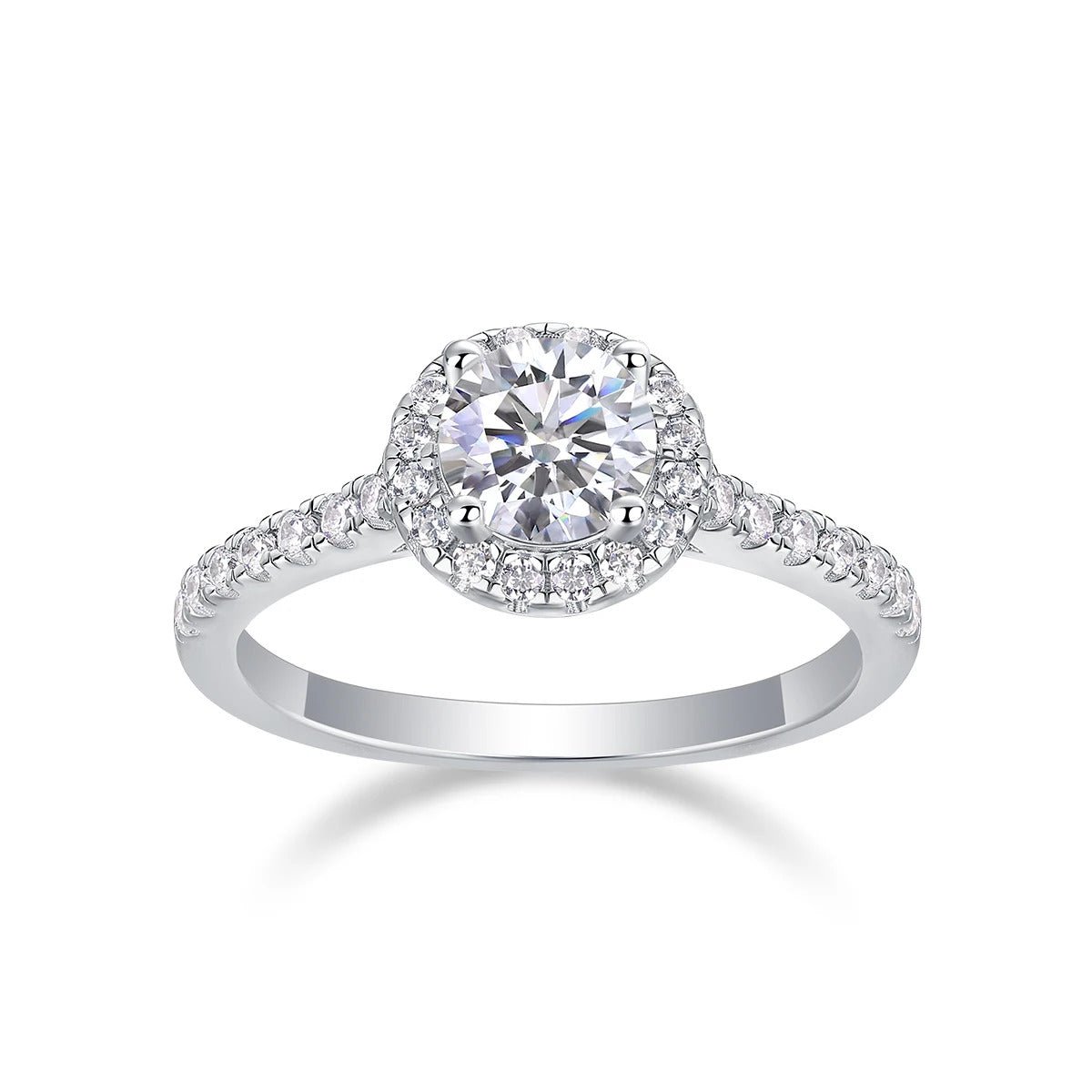 1Ct D Color VVS1 Moissanite Halo & Pavé Ring | 925 Silver 18K White Gold Plated