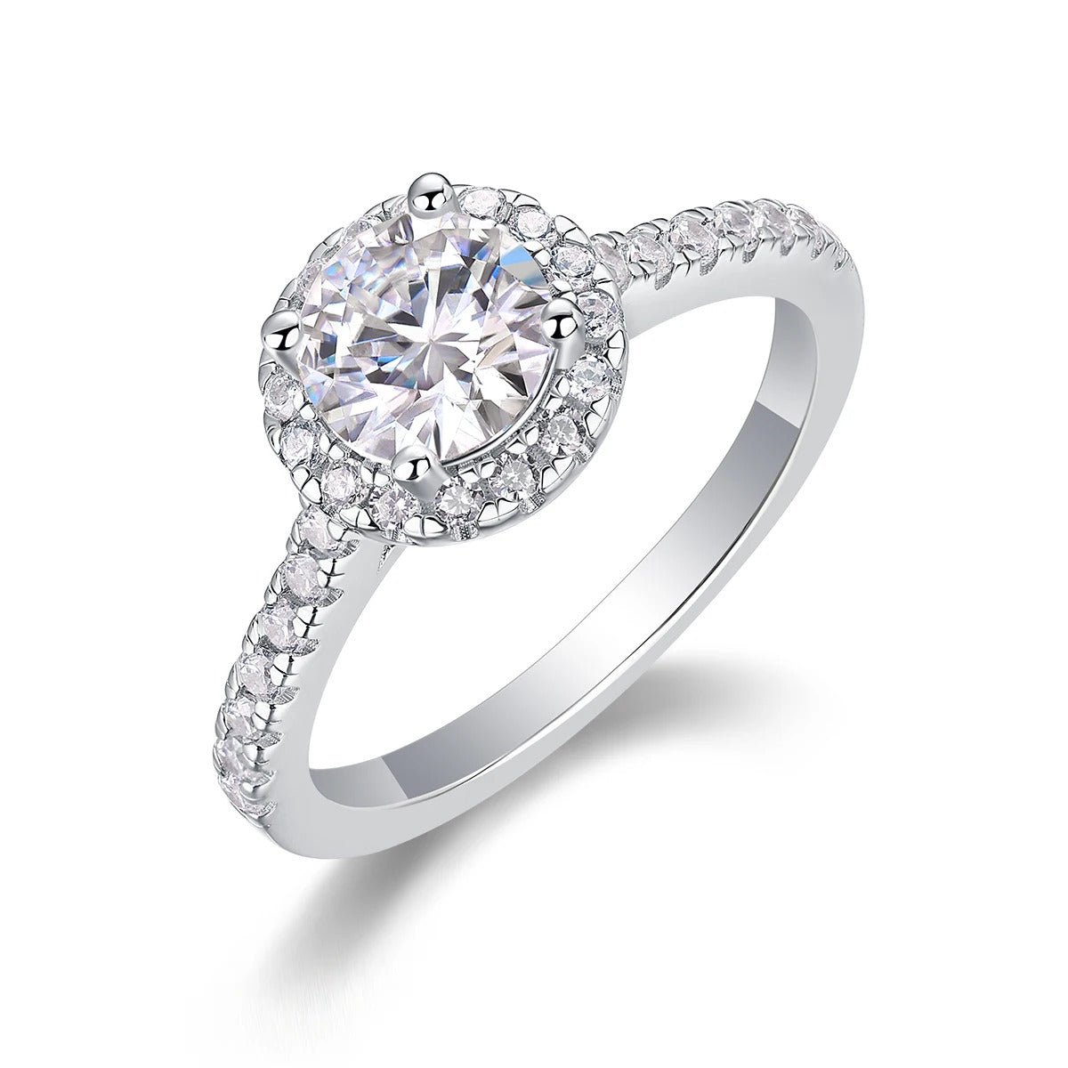 1Ct D Color VVS1 Moissanite Halo & Pavé Ring | 925 Silver 18K White Gold Plated