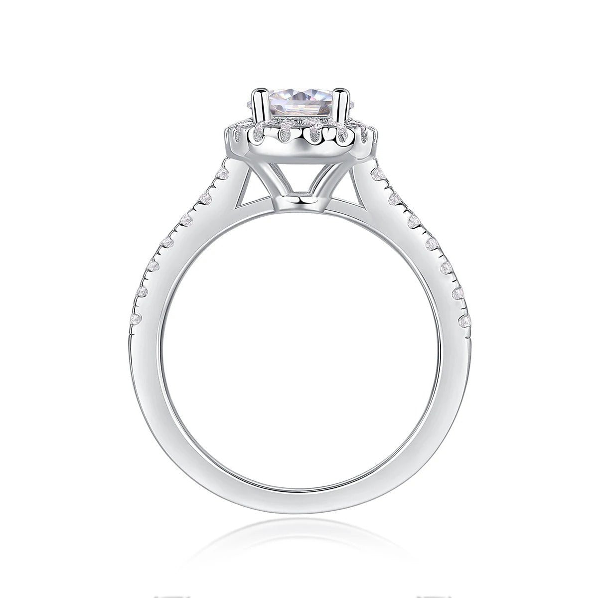 1Ct D Color VVS1 Moissanite Halo & Pavé Ring | 925 Silver 18K White Gold Plated