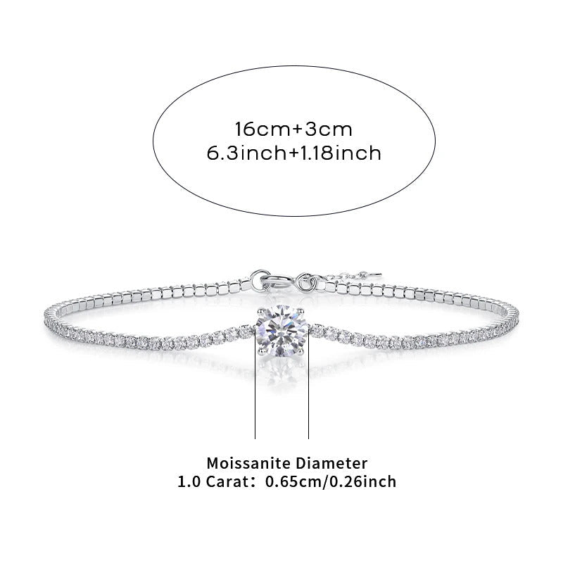 1ct Moissanite 4-Prong Chain Bracelet | S925 Silver 18K Gold Plated | 6.5mm VVS1 D-Color | GRA Certified | Charmsolo