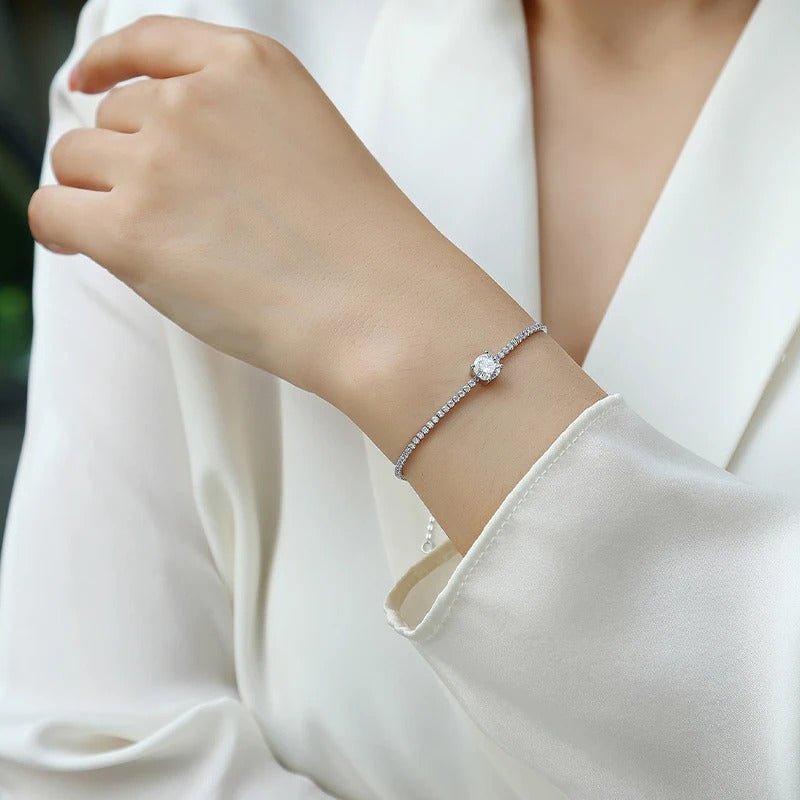 1ct Moissanite 4-Prong Chain Bracelet | S925 Silver 18K Gold Plated | 6.5mm VVS1 D-Color | GRA Certified | Charmsolo