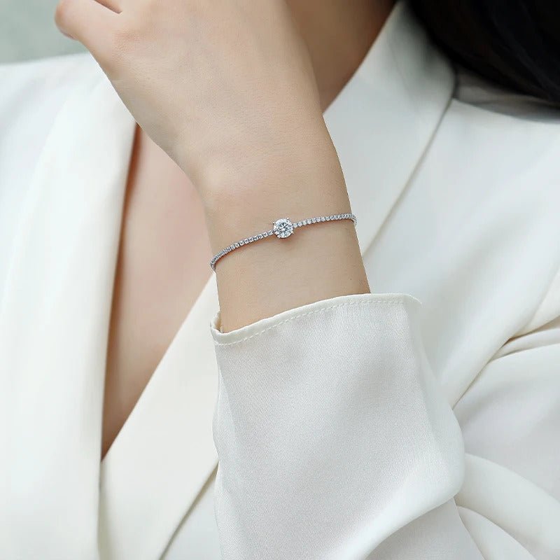 1ct Moissanite 4-Prong Chain Bracelet | S925 Silver 18K Gold Plated | 6.5mm VVS1 D-Color | GRA Certified | Charmsolo