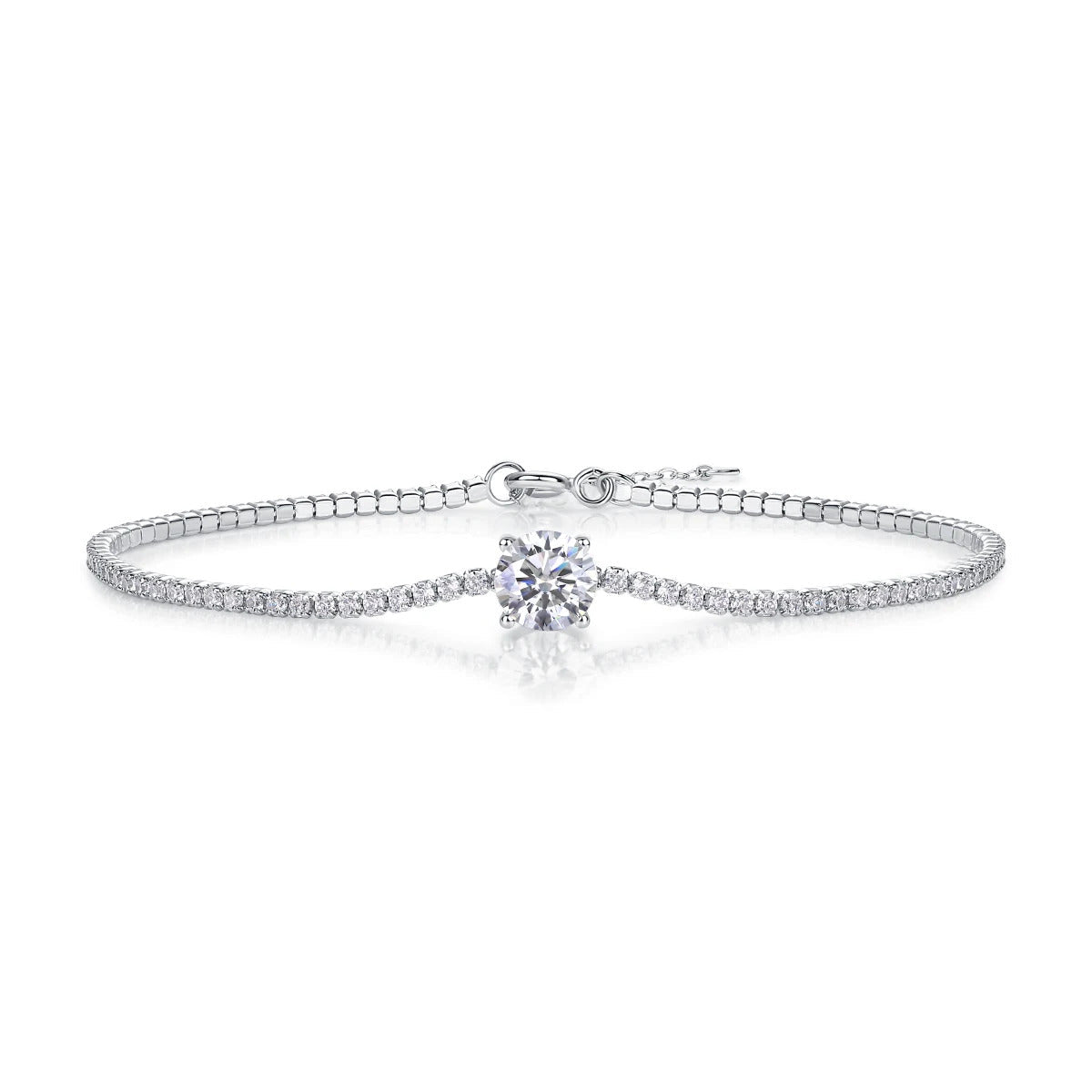 1ct Moissanite 4-Prong Chain Bracelet | S925 Silver 18K Gold Plated | 6.5mm VVS1 D-Color | GRA Certified | Charmsolo