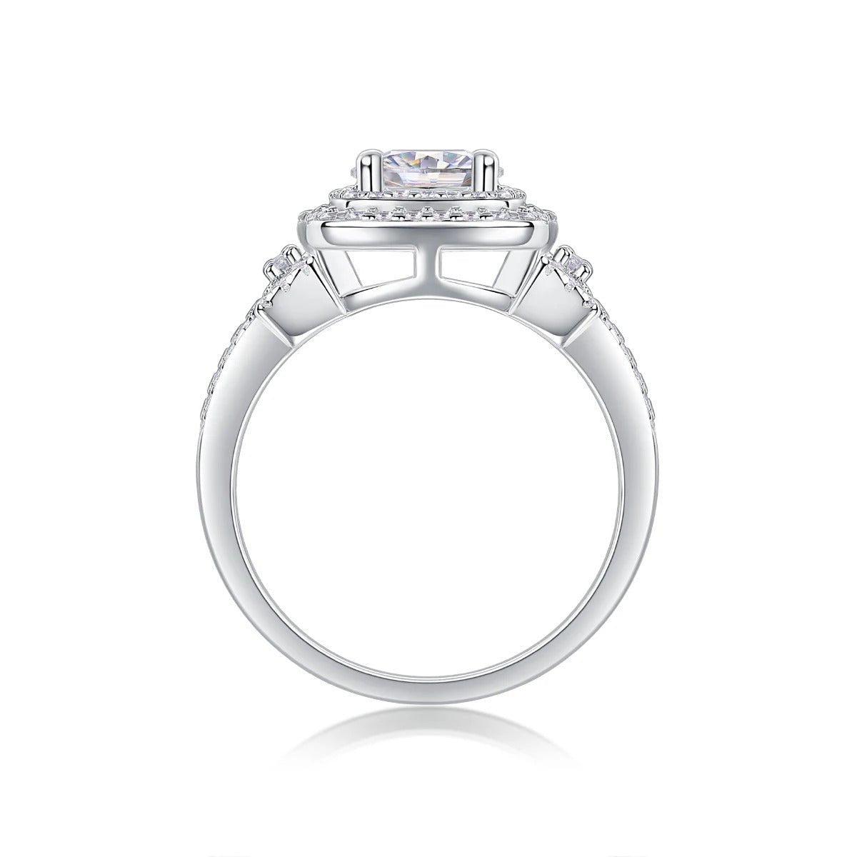 1ct Moissanite Double Halo Split Shank Ring | S925 Silver 18K White Gold Plated | 6.5mm VVS1 D-Color | GRA Certified | Charmsolo