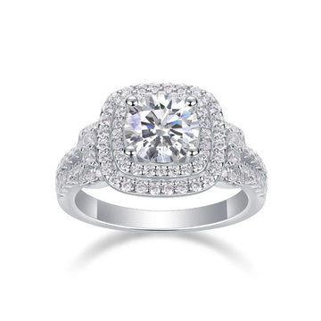 1ct Moissanite Double Halo Split Shank Ring | S925 Silver 18K White Gold Plated | 6.5mm VVS1 D-Color | GRA Certified | Charmsolo