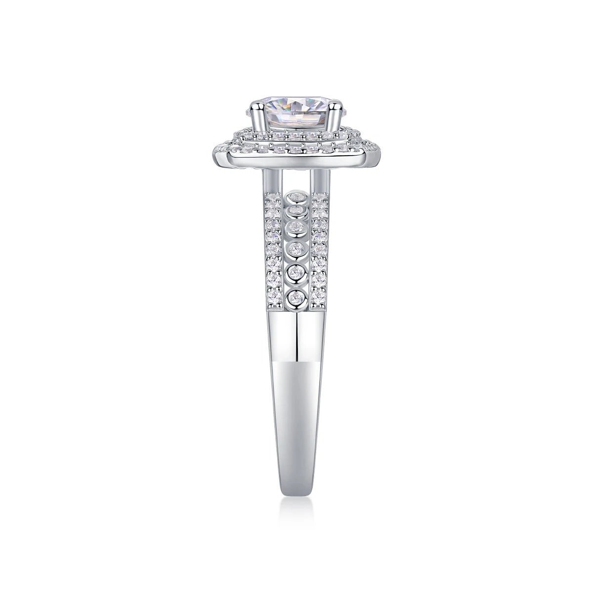 1Ct Moissanite Double Halo Wedding Ring | S925 Silver 18K White Gold Plated | Charmsolo