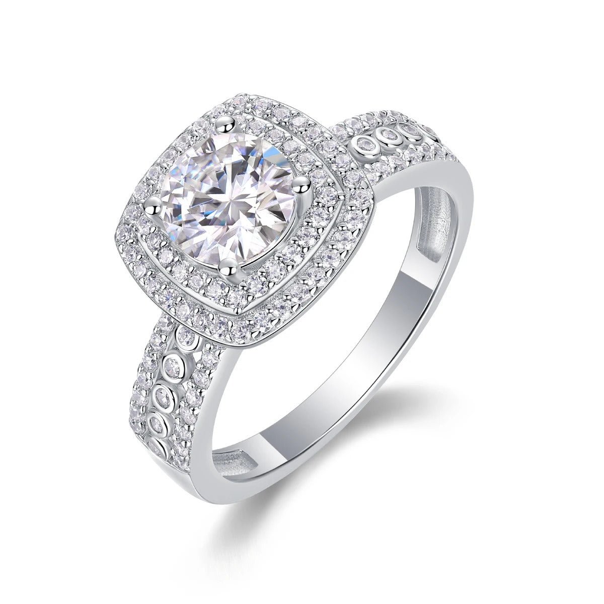 1Ct Moissanite Double Halo Wedding Ring | S925 Silver 18K White Gold Plated | Charmsolo
