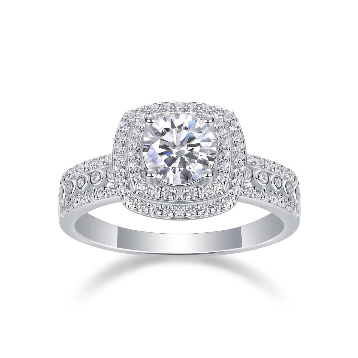 1Ct Moissanite Double Halo Wedding Ring | S925 Silver 18K White Gold Plated | Charmsolo
