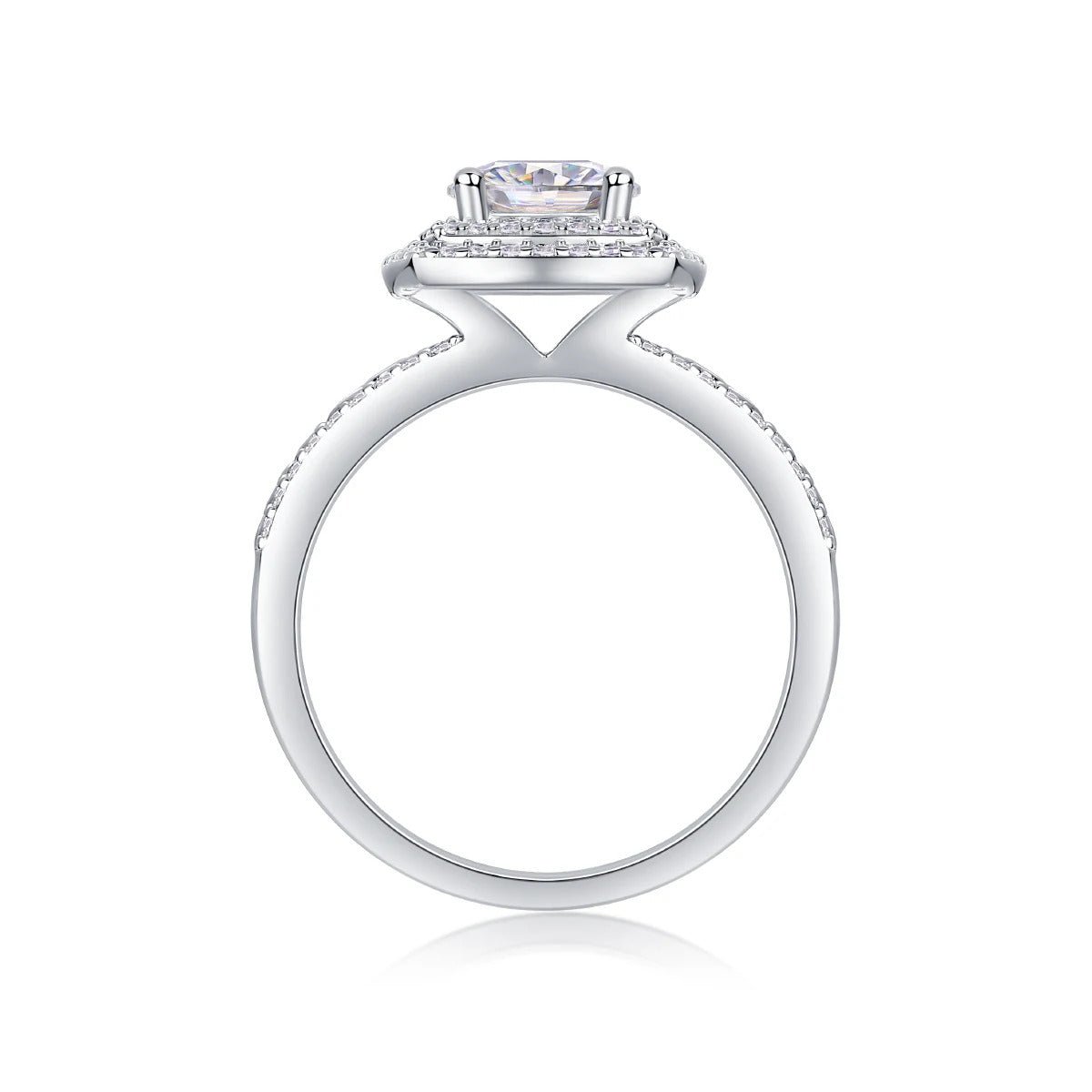 1Ct Moissanite Double Halo Wedding Ring | S925 Silver 18K White Gold Plated | Charmsolo