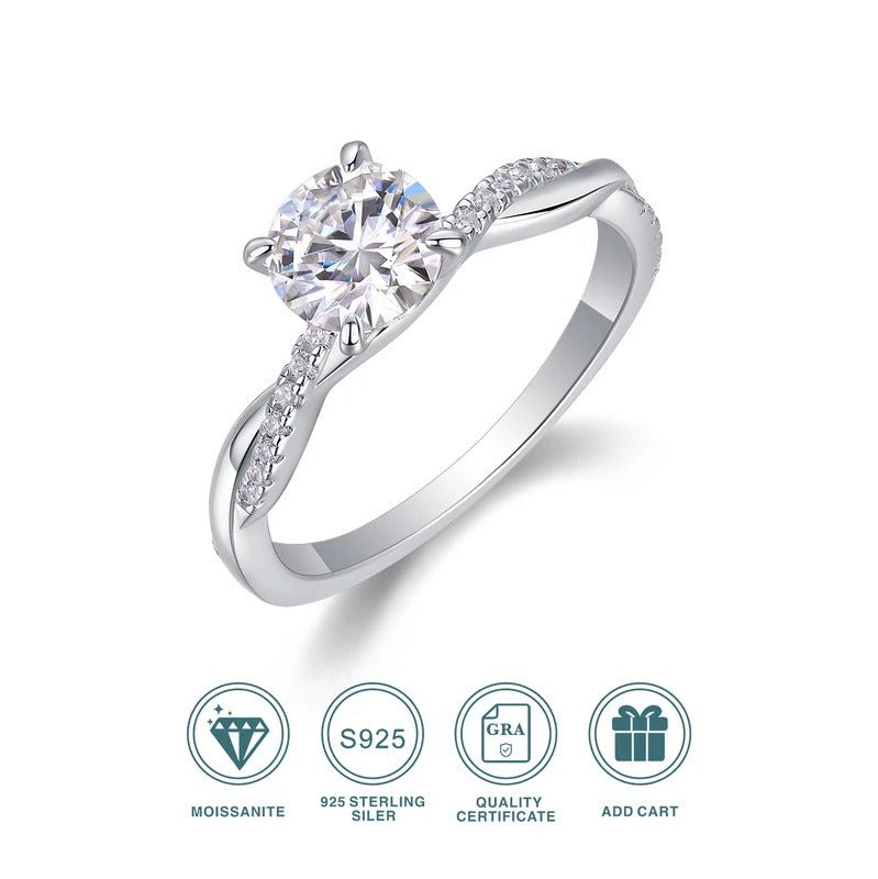 1ct Moissanite Twisted Band Ring | S925 Silver 18K Gold Plated | 6.5mm VVS1 D-Color | CZ Accents | Charmsolo