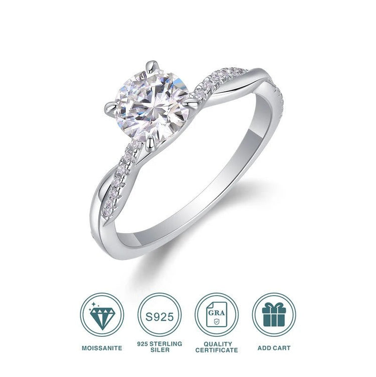 1ct Moissanite Twisted Band Ring | S925 Silver 18K Gold Plated | 6.5mm VVS1 D-Color | CZ Accents | Charmsolo